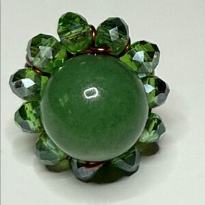 Elegant Green glass Beaded peridot color lime copper wire color Ring